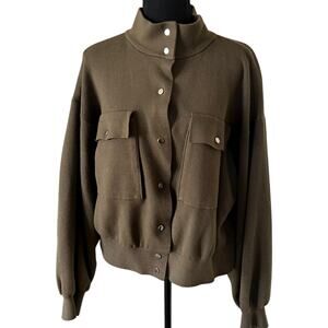Marled Women's Soft Bomber Sweater Jacket Olive Green Size XL Contemporary Chic